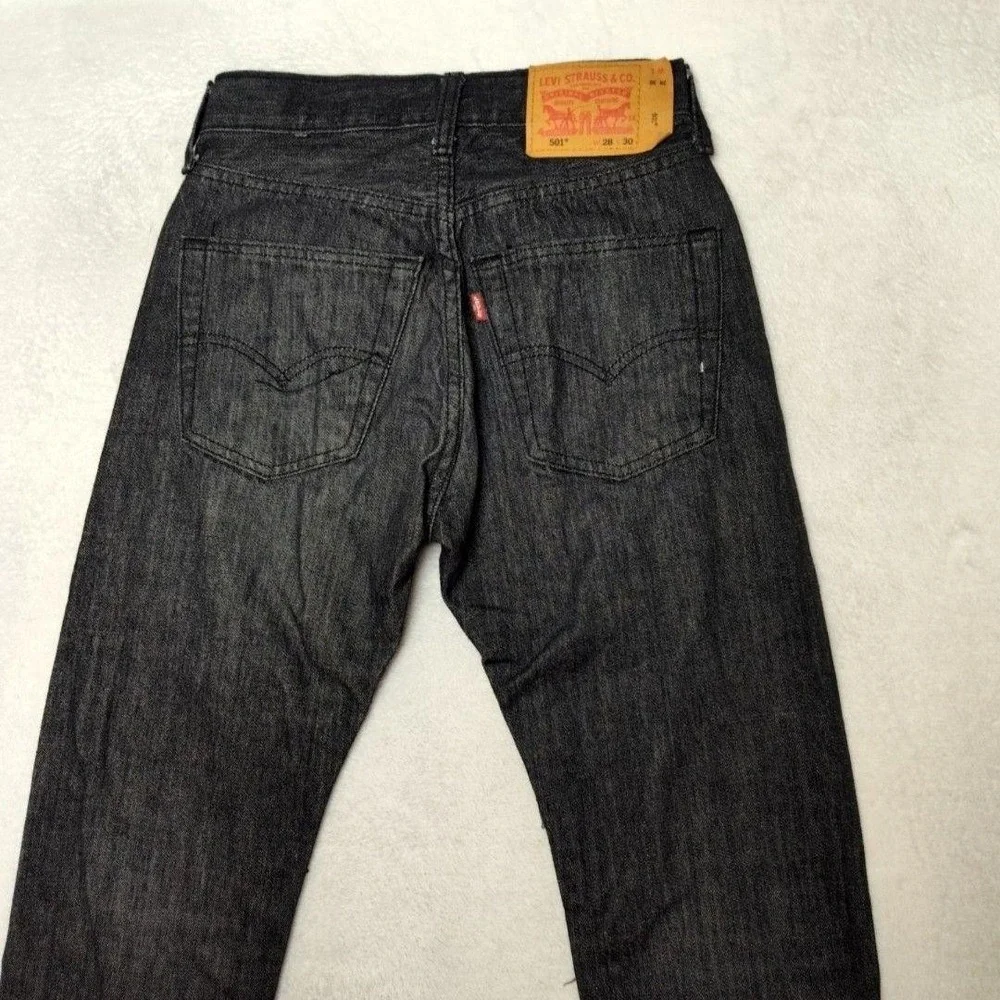 Levis 501 Jeans Mens 28x30 Black Straight Dark Wash Classic Fit Cotton Stretch